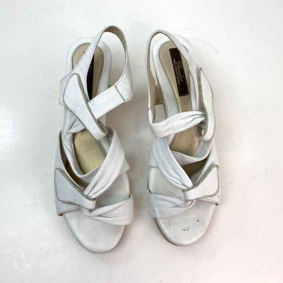 White Leather Chocolat Wood Soles Sandals Size 8 Hook n Loop Straps Boho Y2K - Picture 7 of 11